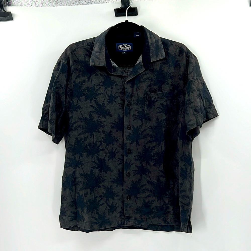 Nat Nast Luxury Originals Silk Blend Short Sleeve Button Down - Black - Medium